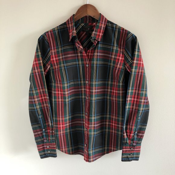 J. Crew Perfect Shirt Button Down Top 4 Steward Plaid 100% Cotton - Picture 1 of 6